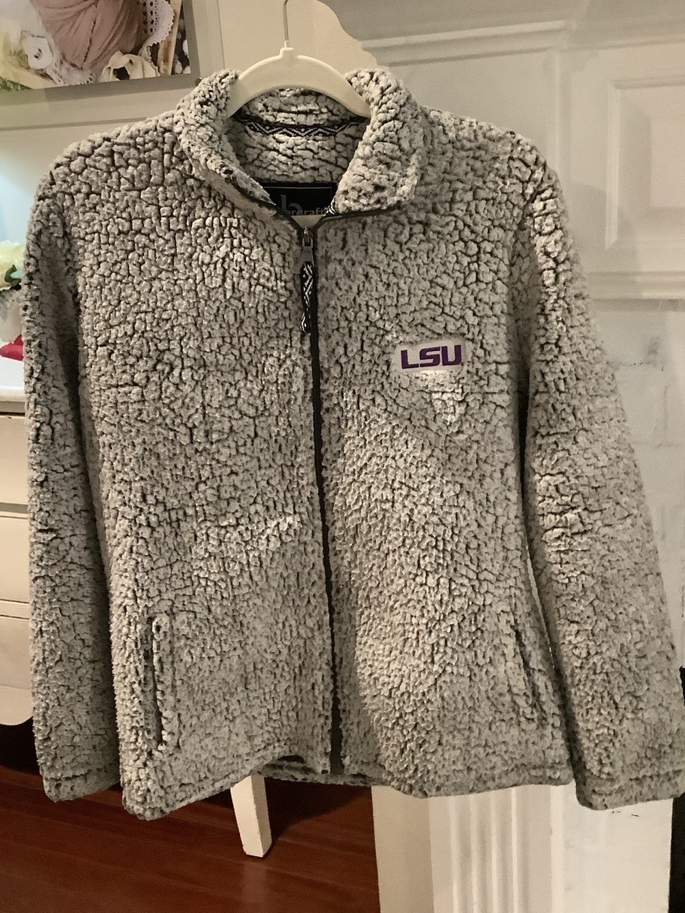 boxercraft Gray Sherpa Zip Hoodie with Black & White Patterned Trim